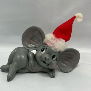 Vintage 1978 Signed Sassy Ceramic Christmas Mouse with Santa Hat